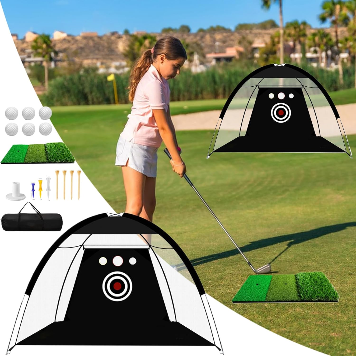 ゴルフ練習ネット | マット＆キャリーバッグ付き 持ち運び可能なゴルフ